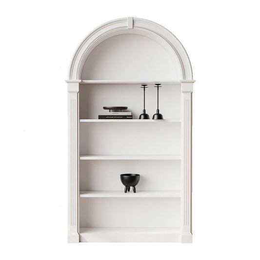 Moderner, gewölbter Vitrine, 5 Etagen, hohes Bücherregal mit Stauraum, stilvolles, freistehendes Regal für Zuhause, Büro, Wohnzimmer, elegantes weißes Finish