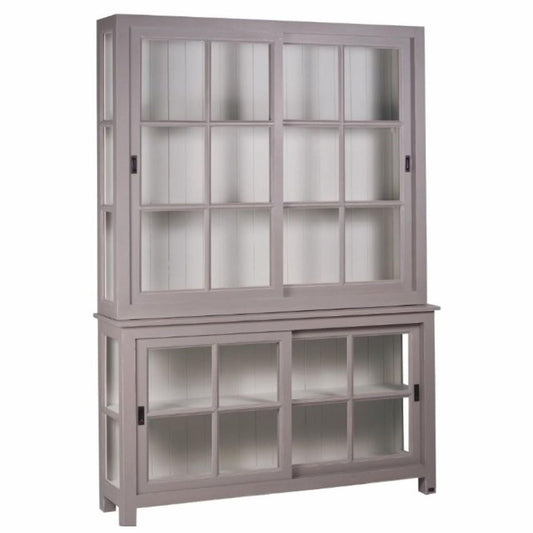 Casa Padrino Landhausstil Vitrine mit 4 Schiebetüren Grau/Hellgrau 150 x 40 x H. 220 cm