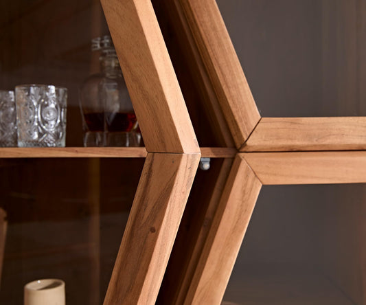 DELIFE Glasvitrine Taza Akazie Natur 75x210 cm 4 Türen Barschrank