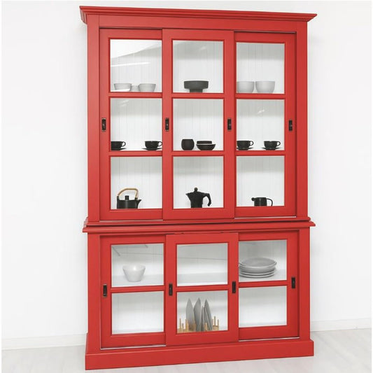 Casa Padrino Landhausstil Vitrine mit 6 Schiebetüren Rot/Weiß 151 x 47 x H. 220 cm