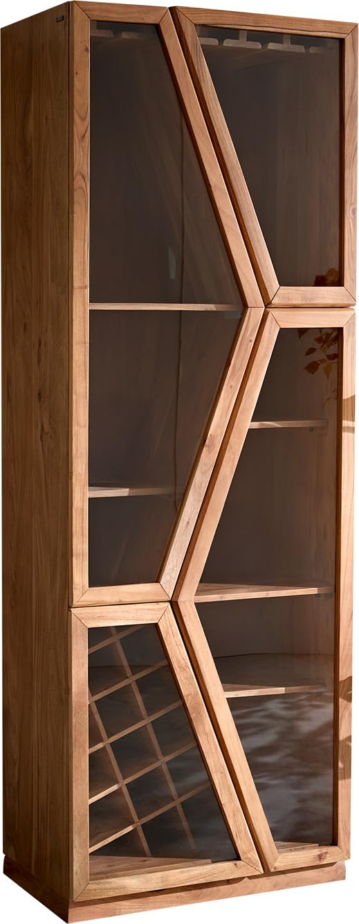 DELIFE Glasvitrine Taza Akazie Natur 75x210 cm 4 Türen Barschrank