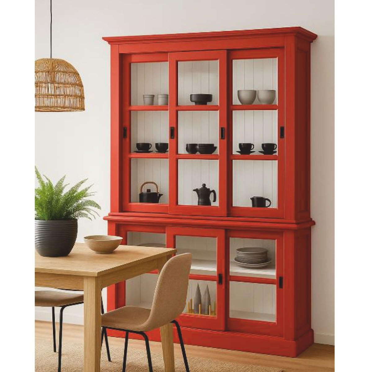 Casa Padrino Landhausstil Vitrine mit 6 Schiebetüren Rot/Weiß 151 x 47 x H. 220 cm