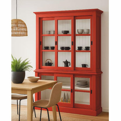 Casa Padrino Landhausstil Vitrine mit 6 Schiebetüren Rot/Weiß 151 x 47 x H. 220 cm