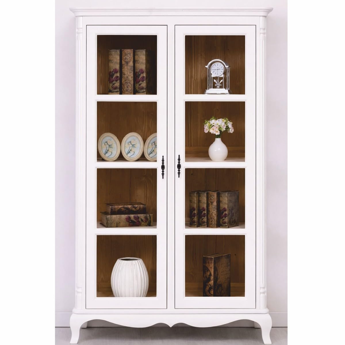 Casa Padrino Landhausstil Vitrine mit 2 Glastüren Weiß/Braun 112 x 49 x H. 190 cm