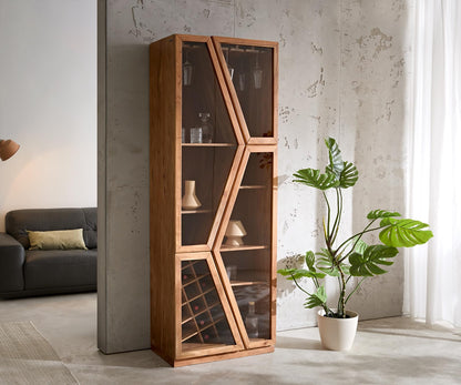 DELIFE Glasvitrine Taza Akazie Natur 75x210 cm 4 Türen Barschrank