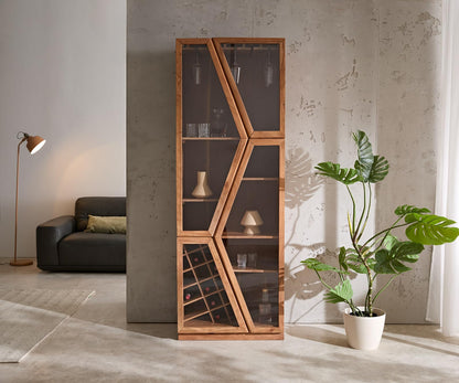 DELIFE Glasvitrine Taza Akazie Natur 75x210 cm 4 Türen Barschrank