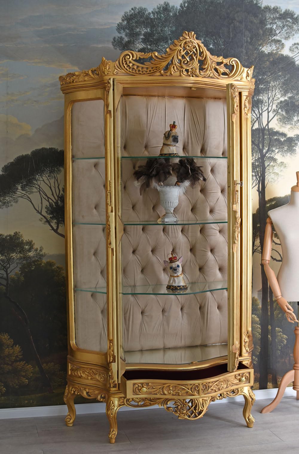 XXL Barock Vitrine Gold Standvitrine Antik cat905 Palazzo Exklusiv