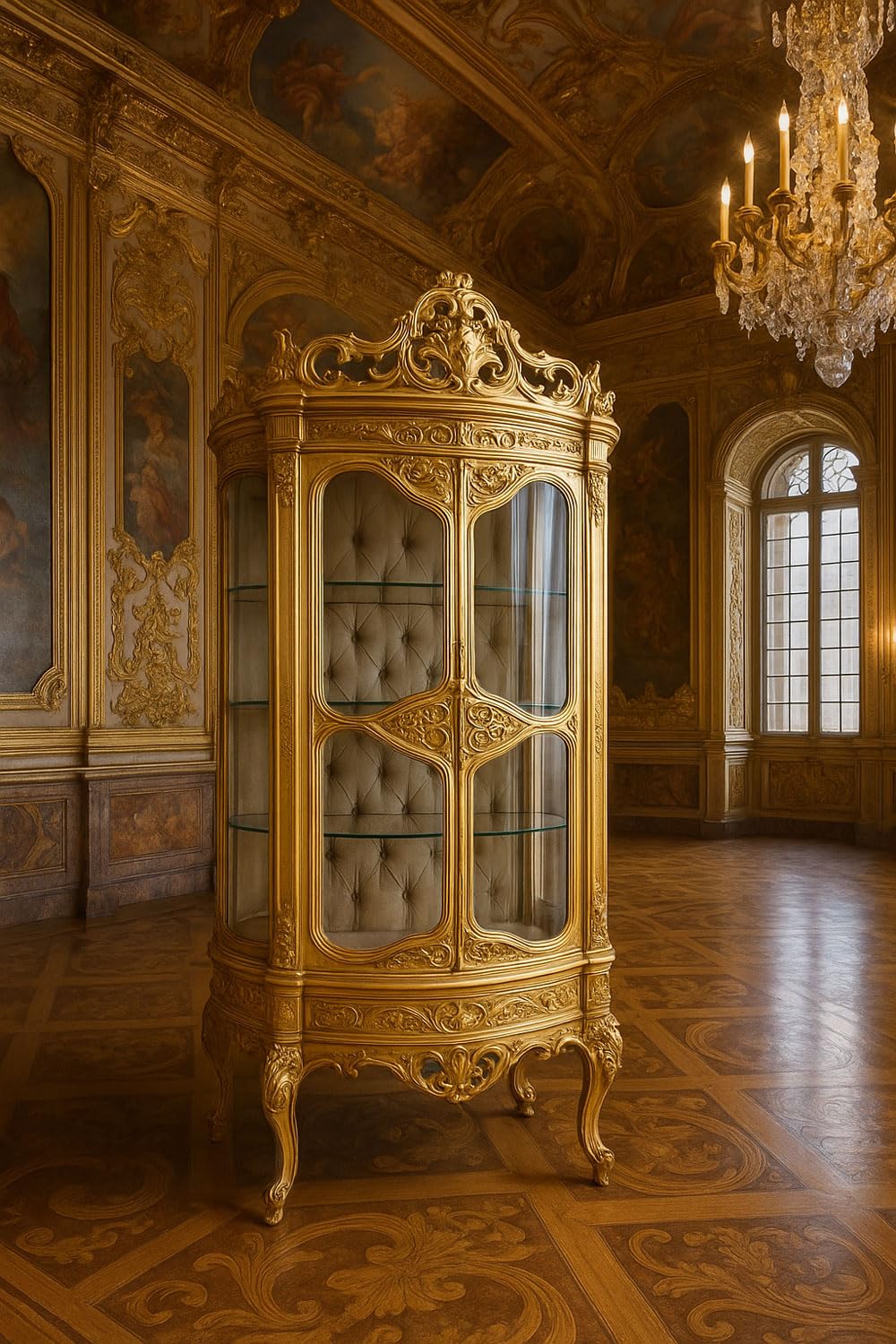 XXL Barock Vitrine Gold Standvitrine Antik cat905 Palazzo Exklusiv