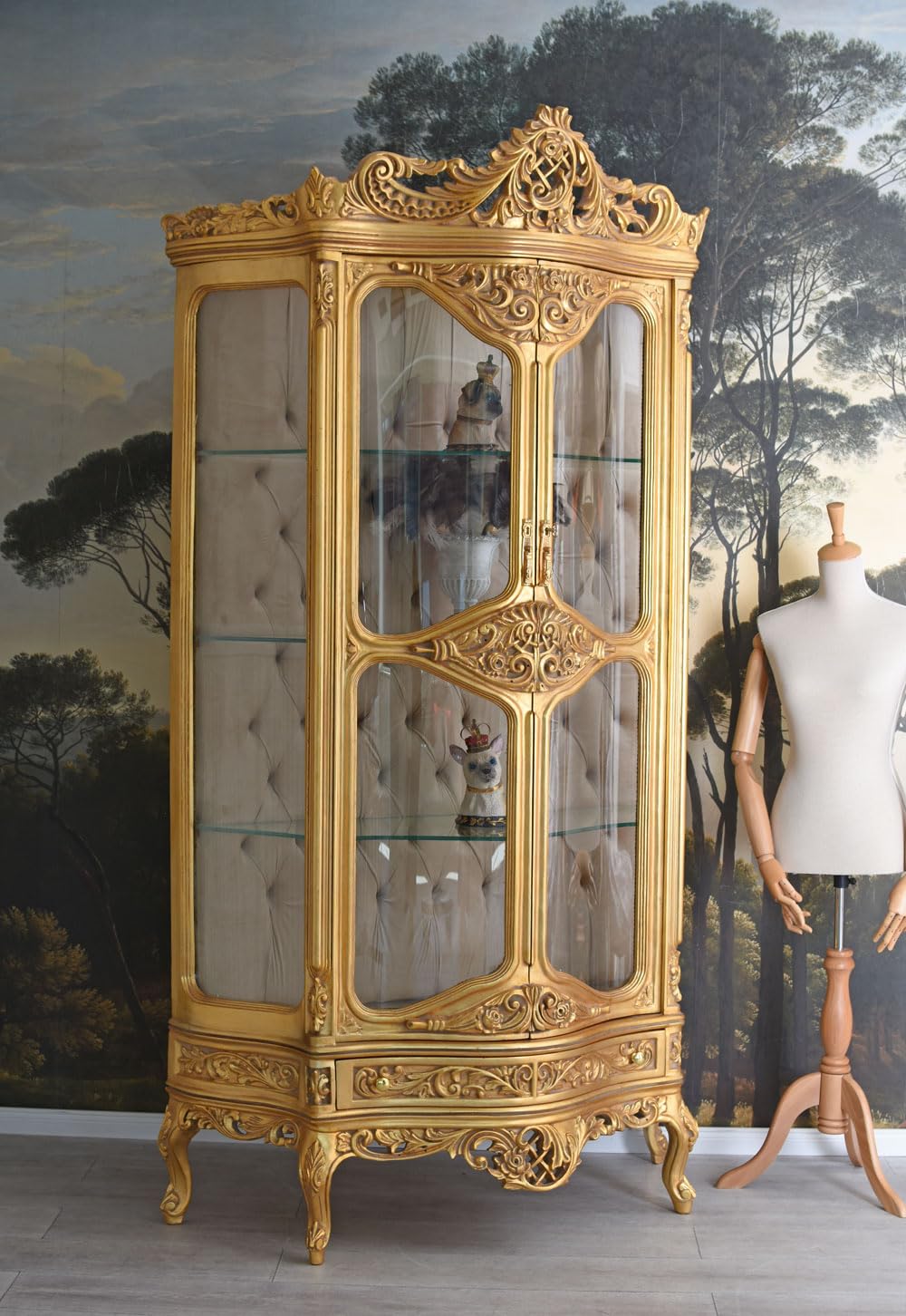 XXL Barock Vitrine Gold Standvitrine Antik cat905 Palazzo Exklusiv